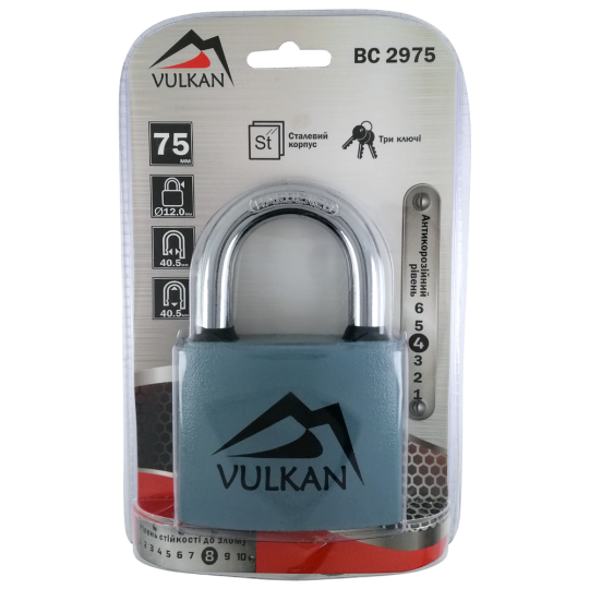 Купити Замок навісний 75мм BC2975 Vulkan ВС2975. Офіційний магазин Toolmaster Україна. Фірмовий інструмент та обладнання, офіційна гарантія