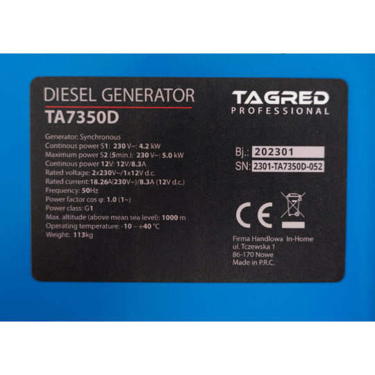 Купити Дизельний генератор TAGRED TA7350D. Офіційний магазин Toolmaster Україна. Фірмовий інструмент та обладнання, офіційна гарантія