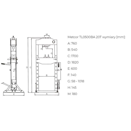 Купити Пневмогидравлический пресс METCOR TL0500BA 20 т. Официальный магазин Toolmaster Украина. Фирменный инструмент и оборудование, официальная гарантия