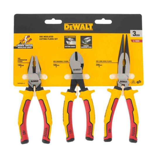 Купити Набір з трьох шарнірно-губцевих інструментів LASER HARDENED VDE 1000V DeWALT DWHT82811-0. Офіційний магазин Toolmaster Україна. Фірмовий інструмент та обладнання, офіційна гарантія