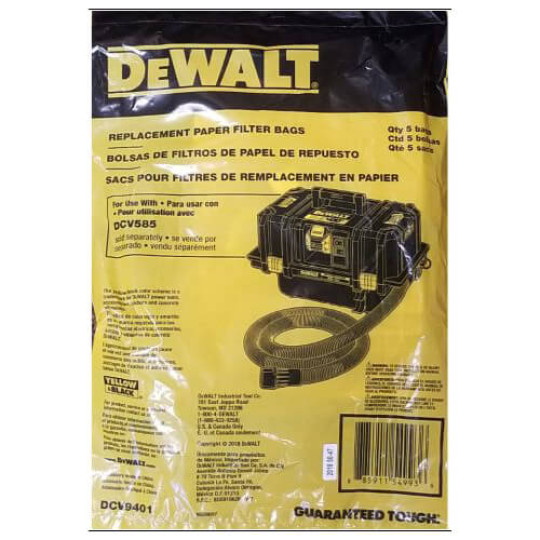 Купити Мішки одноразові паперові для пилососа DeWALT DCV9401. Офіційний магазин Toolmaster Україна. Фірмовий інструмент та обладнання, офіційна гарантія