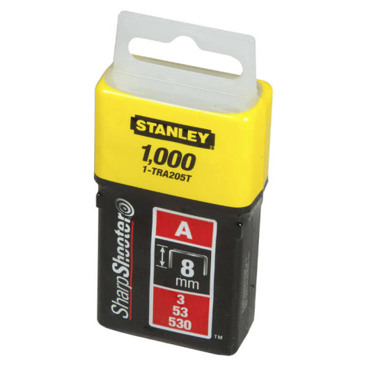 Купити Скоби тип А висотою 8 мм, для степлера ручного Light Duty, в упаковці 1000 шт STANLEY 1-TRA205T. Офіційний магазин Toolmaster Україна. Фірмовий інструмент та обладнання, офіційна гарантія