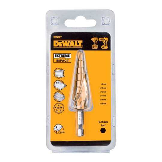 Купити Свердло по металу EXTREME IMPACT, ступеневе DeWALT DT5027. Офіційний магазин Toolmaster Україна. Фірмовий інструмент та обладнання, офіційна гарантія