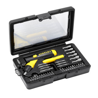 Купити Бітотримач викруткового типу Pistol Grip Ratchet з храповим механізмом і набором з тридцяти семи біт STANLEY 0-63-038. Офіційний магазин Toolmaster Україна. Фірмовий інструмент та обладнання, офіційна гарантія